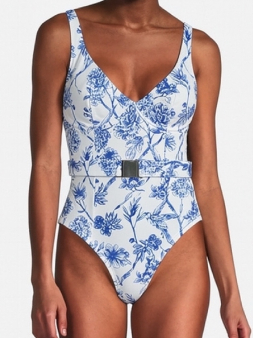Hutch Sally Blue & White Floral One Piece Swimsuit With Belt Size Large NWT $198